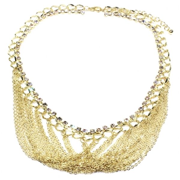 Maxi Colar NewFashion Franja strass Dourado